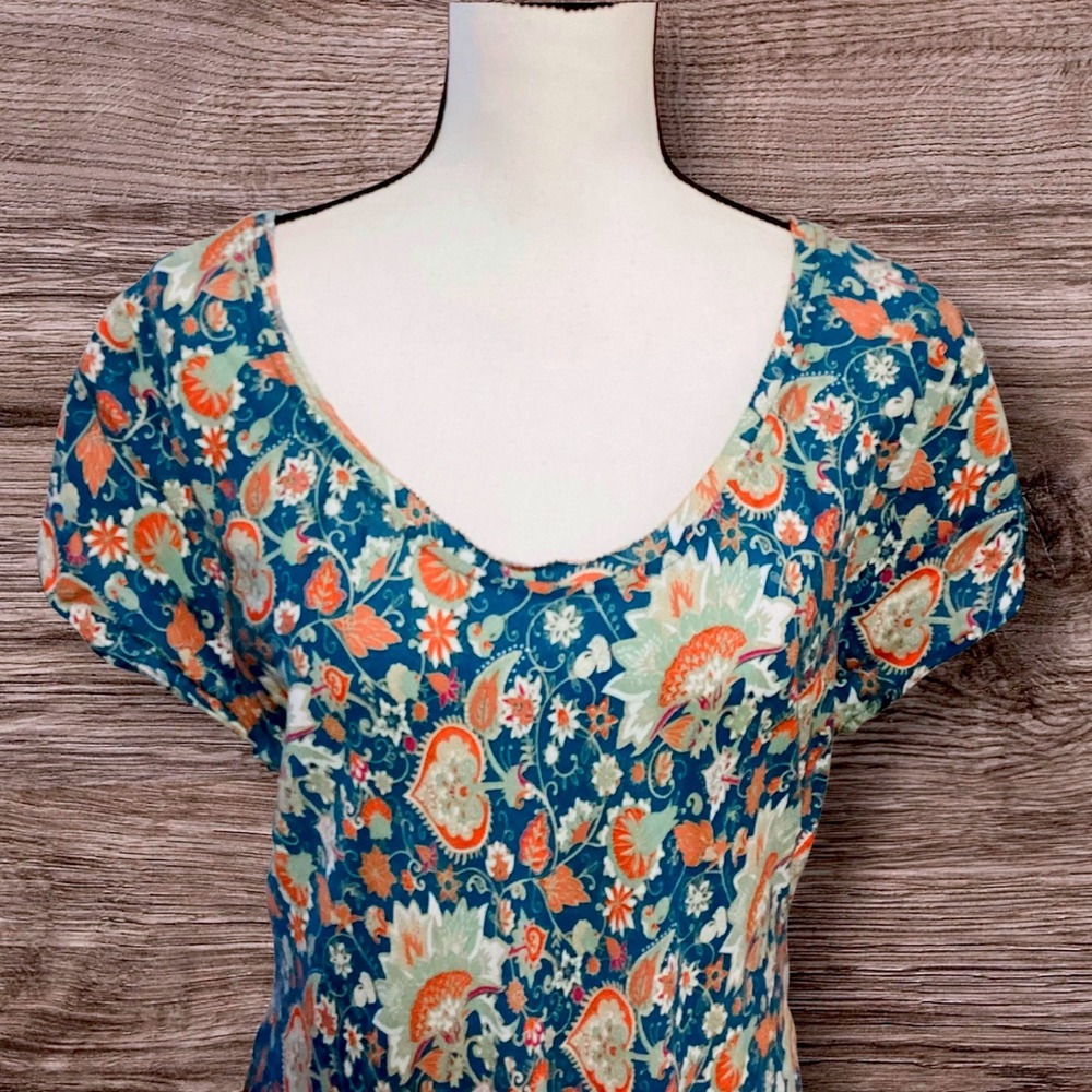 Soft Surroundings Kara Maxi Dress Large TealFloral Boho Tiered Cottagecore  2X - Picture 7 of 9